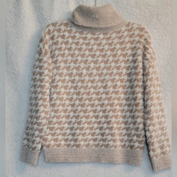 KUT from the Kloth Size-M Evea Camel Cream Houndstooth Turtleneck Sweater - Picture 7 of 12